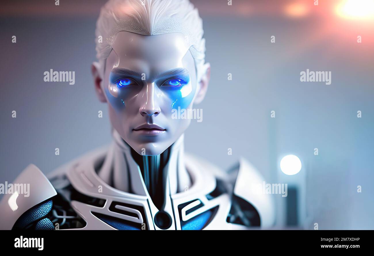 Head of anthropomorphic cyborg robot AI. portrait of artificial  intelligence. AI Learning and Artificial Intelligence Concept. Business,  modern techno Stock Photo - Alamy