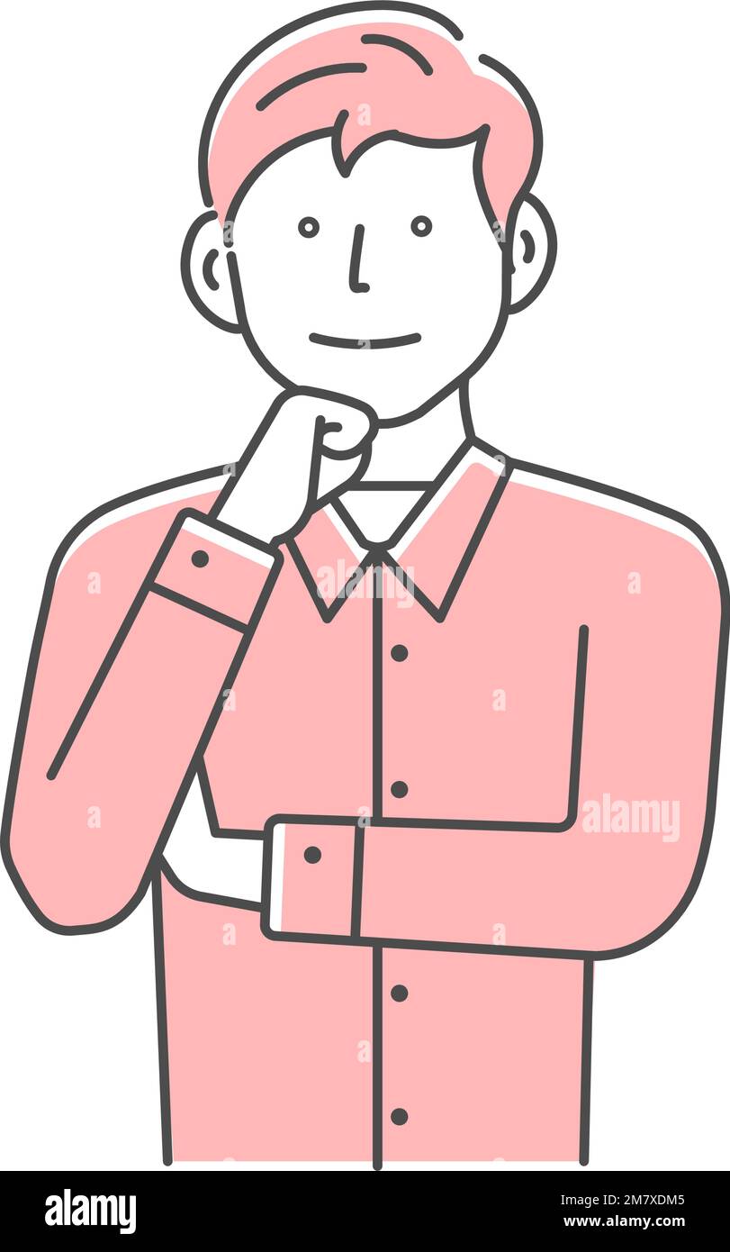 Vector illustration of a young man listening and thinking (positive