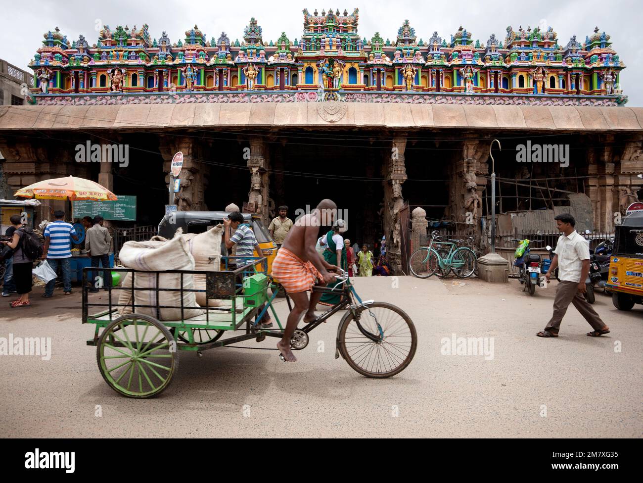 adurai, India-September 11, 2012. A street in front of the the Sri Meenakshi Hindu Temple where many parishioners and pilgrims visit every day Stock Photo
