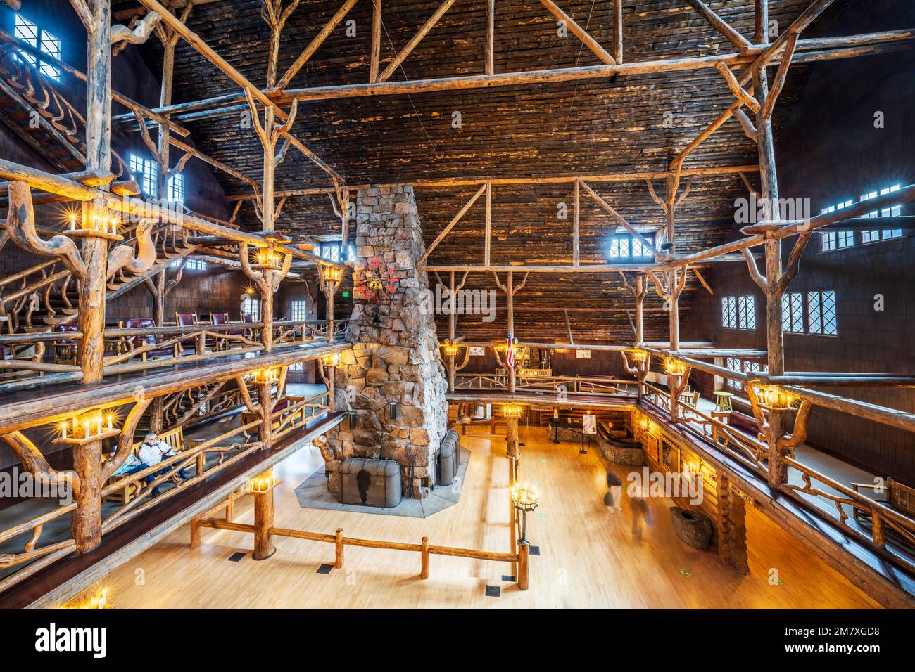 Old Faithful Inn,Upper Geyser Basin,  Yellowstone National Park Wyoming,North America, USA Stock Photo