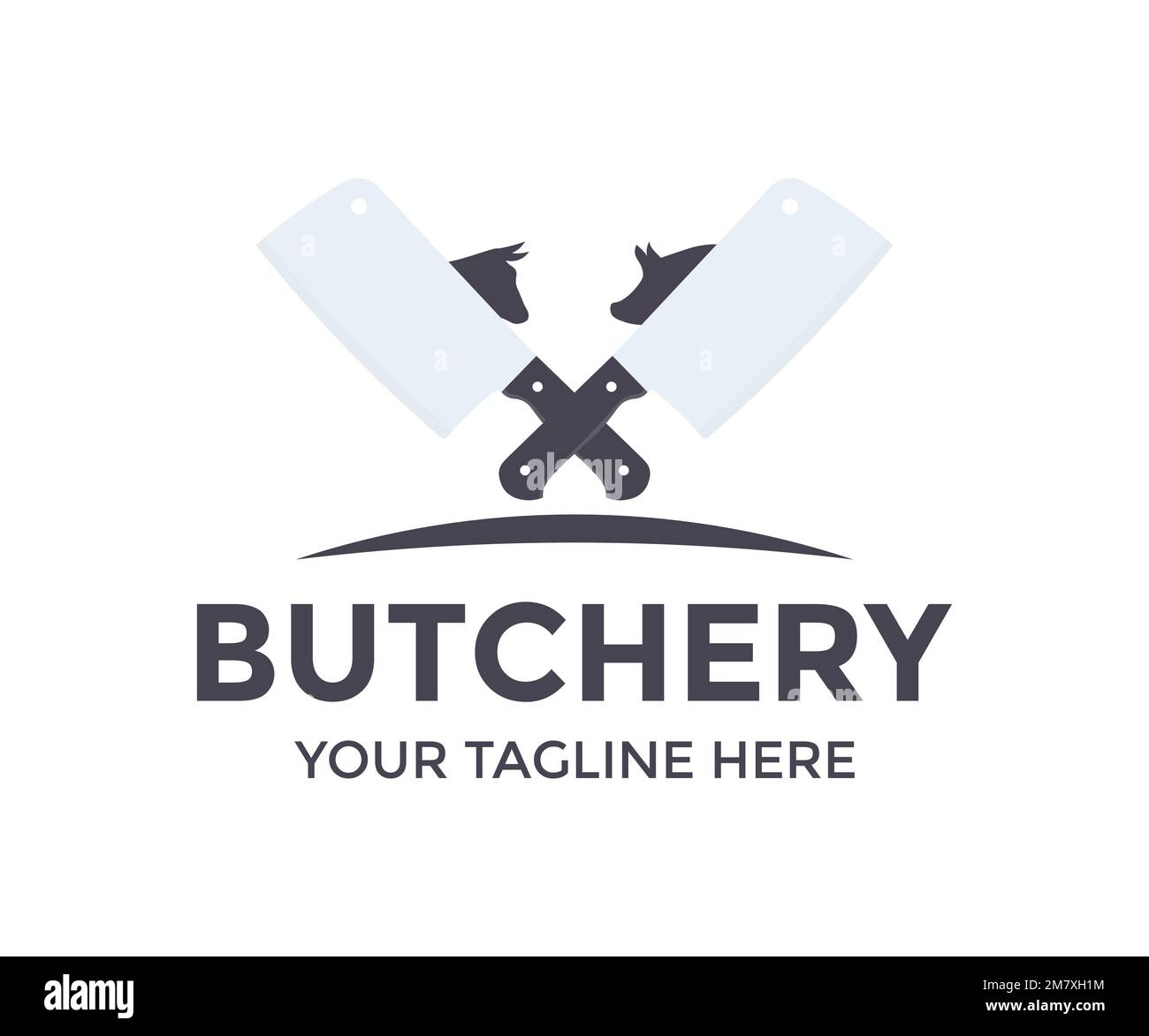 Butcher shop. Crossed Cleaver. Crossed meat knives. Meat cleaver logo design. Fresh Beef, Pork for barbecue, steak house, grill, butchery and meat. Stock Vector