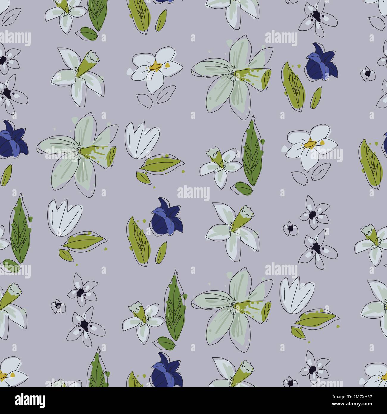 Seamless floral pattern. Vector ahand drawn flowers and leaves ...
