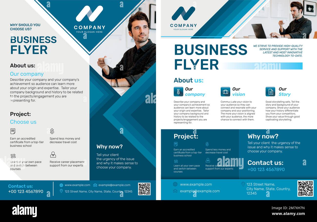 Foldable business flyer template vector in blue modern design Stock Foldable business flyer template vector in blue modern design Stock