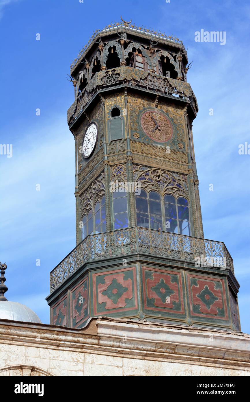 The clock tower of The great mosque of Muhammad Ali Pasha or Alabaster