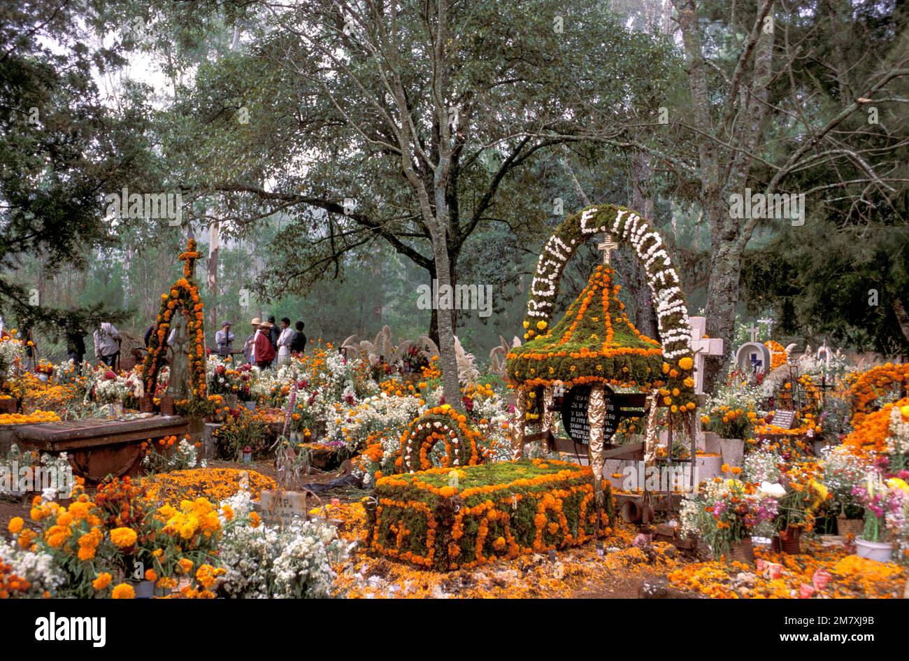 Mexico, Michoacan, Tzurumutaru, Day of the dead, cemetery, Stock Photo