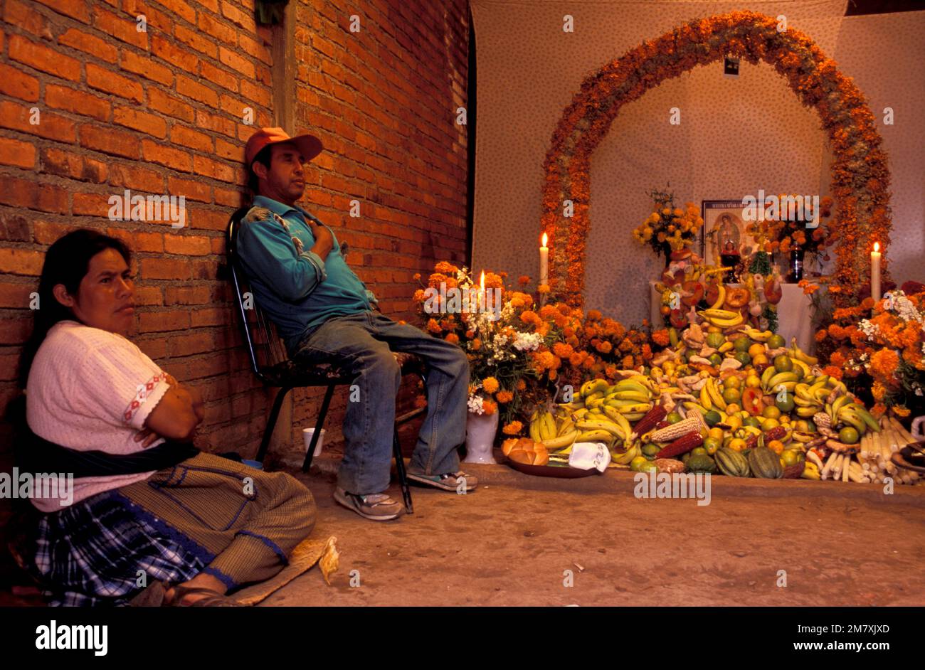 Mexico, Michoacan, Santa Fe la Laguna, Day of the dead, shrine, interior, Stock Photo