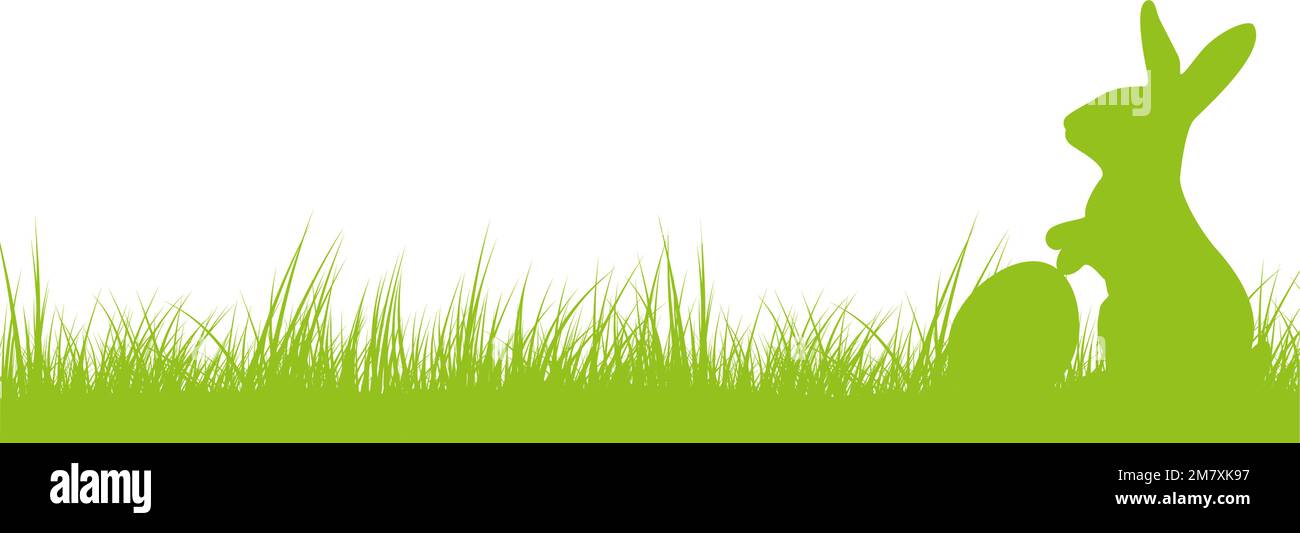 silhouette of easter bunny with easter egg in fresh green grass, vector illustration Stock Vector