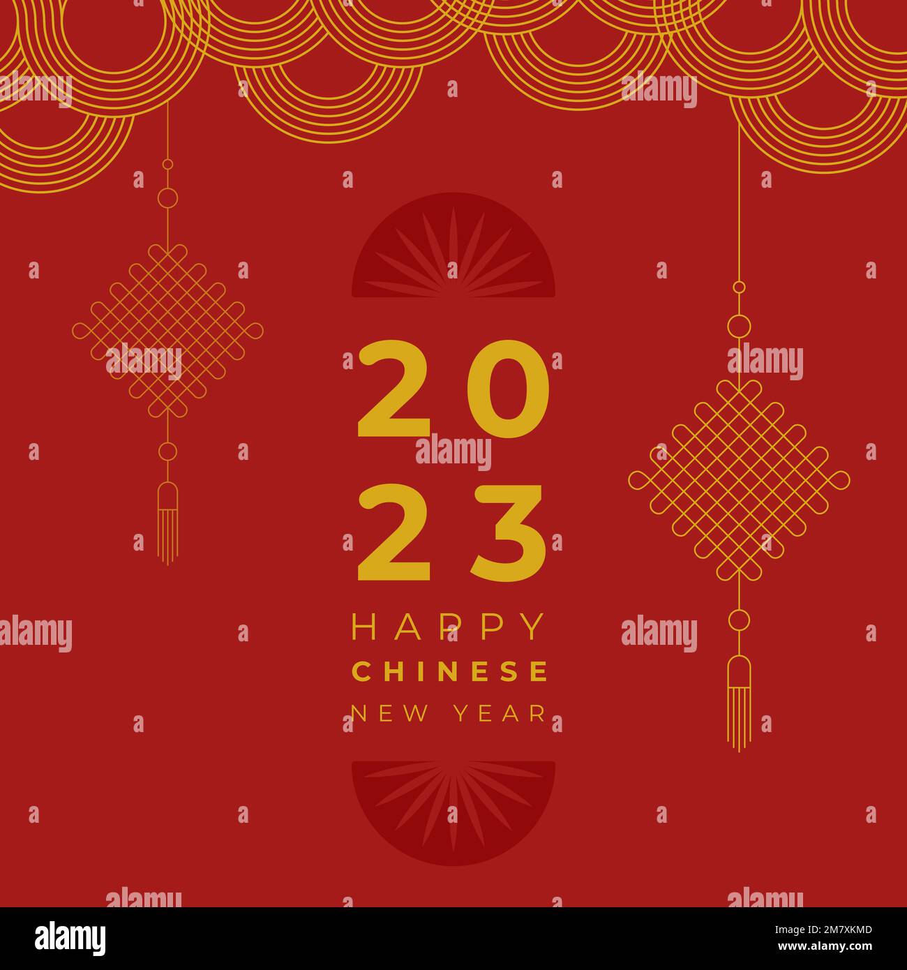 Happy Chinese New Year. Hanging Chinese knots amulets. Year of the rabbit. 2023. Vector illustration, flat design Stock Vector