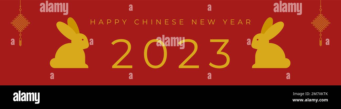 Happy Chinese New Year. Year of the rabbit. 2023. Horizontal banner. Vector illustration, flat design Stock Vector