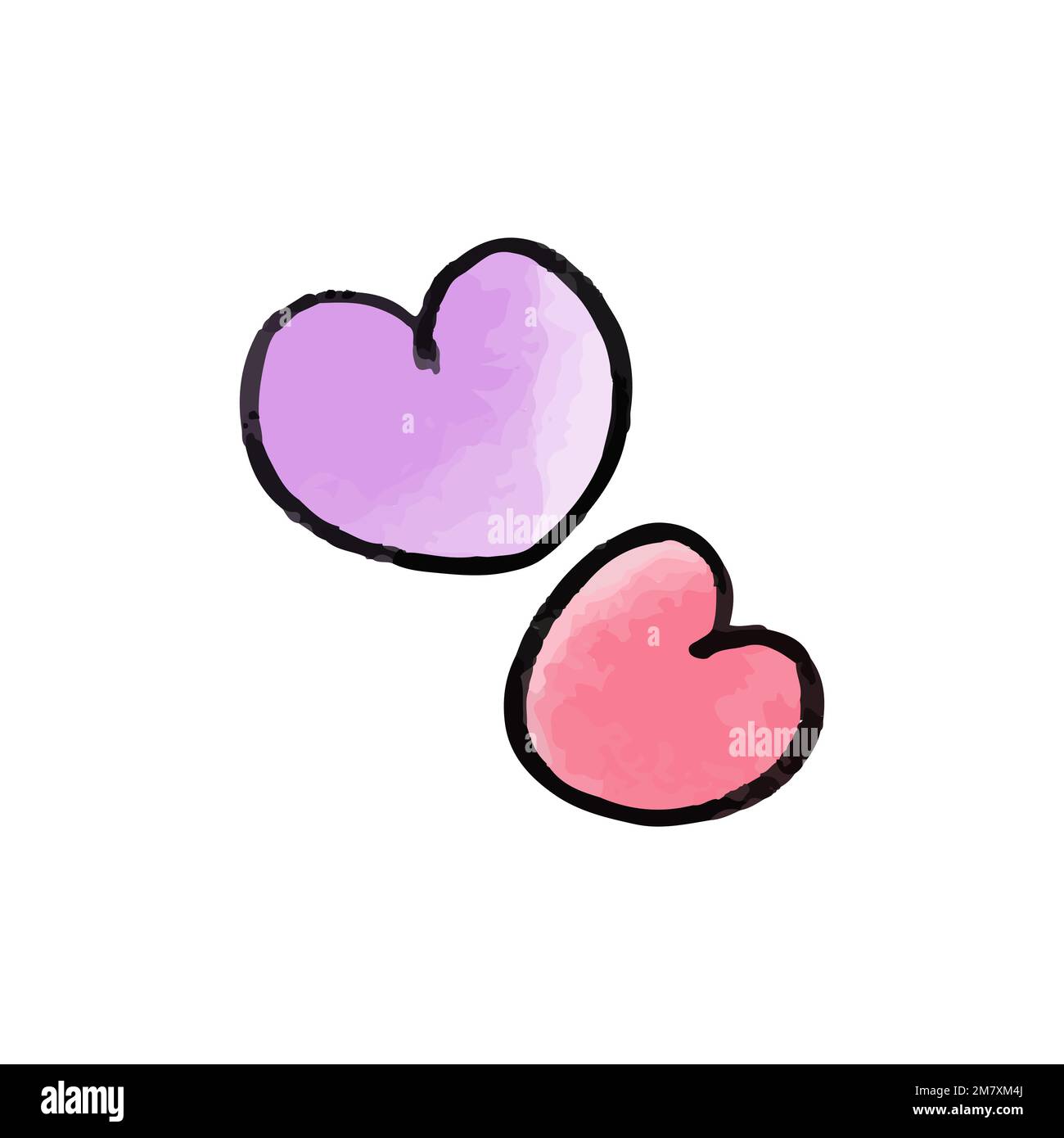 Pink and red heart watercolor shapes. Hand drawn vector illustration ...