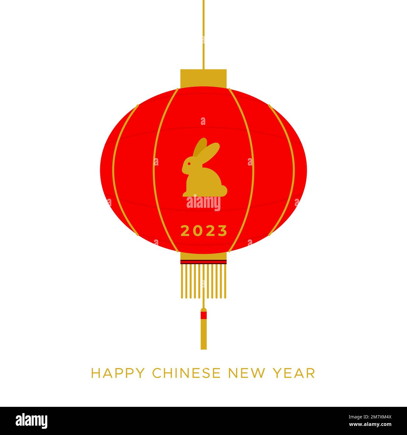 Hanging red lantern. Happy Chinese New Year. Year of the rabbit. 2023. Vector illustration, flat design Stock Vector