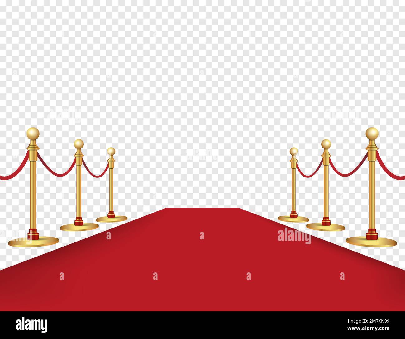 Red carpet and golden barriers realistic isolated on background. Vector illustration. Eps 10