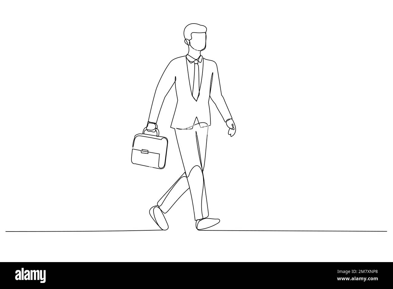 Illustration of businessman wearing glasses walking with briefcase on hand and looking ahead. Single line art style Stock Vector