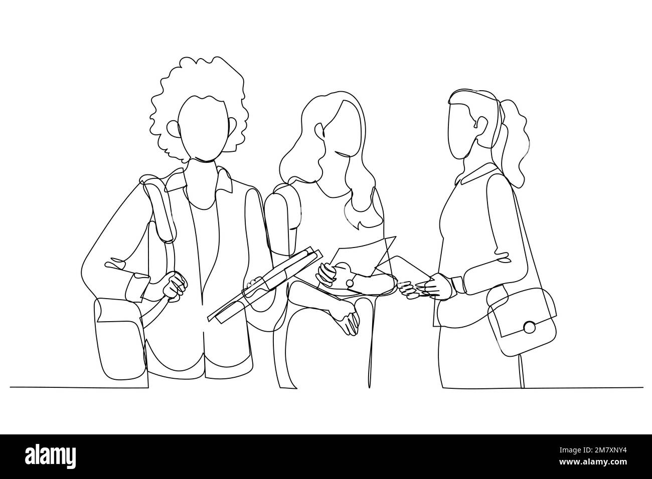 Cartoon of male student with group of young adults outdoor in city