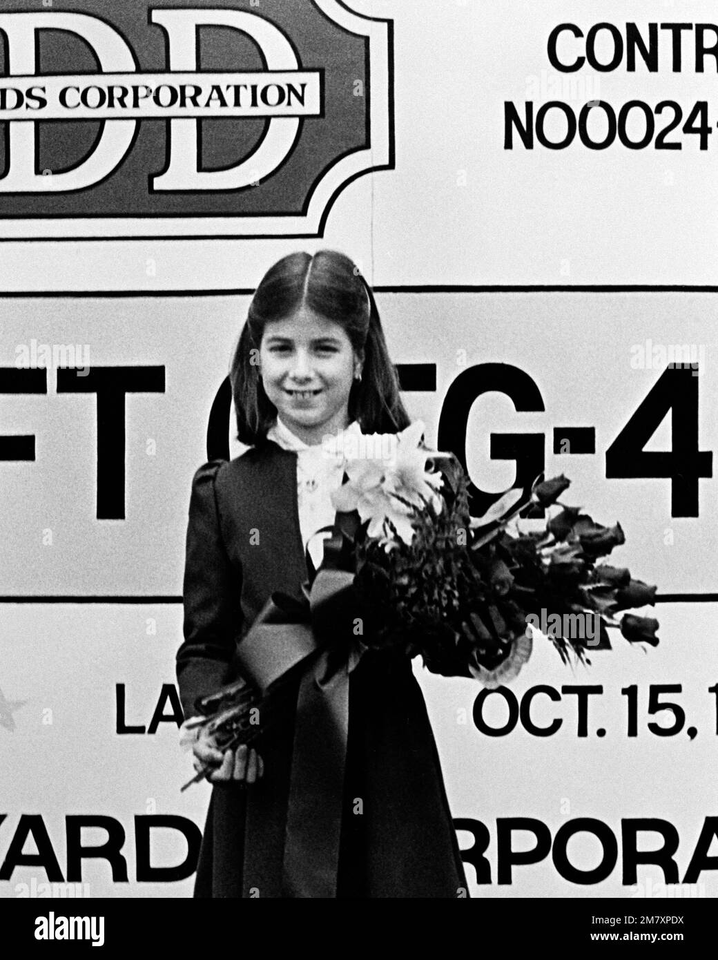 Serina Stylianoudis, sponsor for the guided missile frigate Vandergrift (FFG 48), poses during