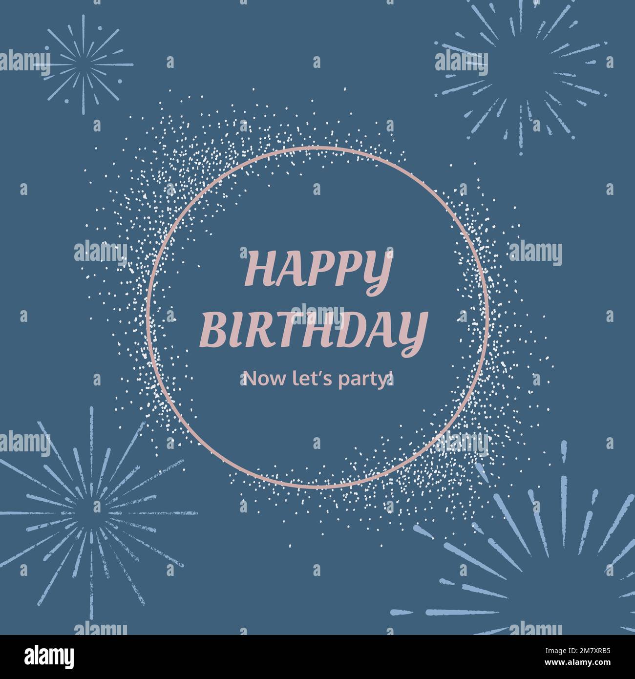 Blue birthday greeting template vector with burst firework illustration Stock Vector