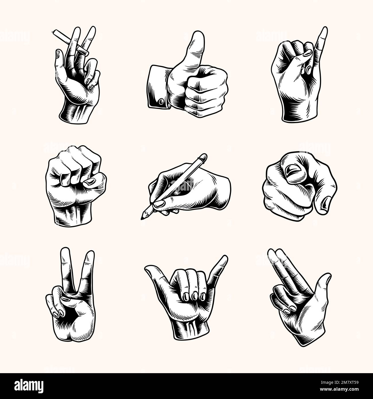 Cool hand gesture symbol set vector Stock Vector