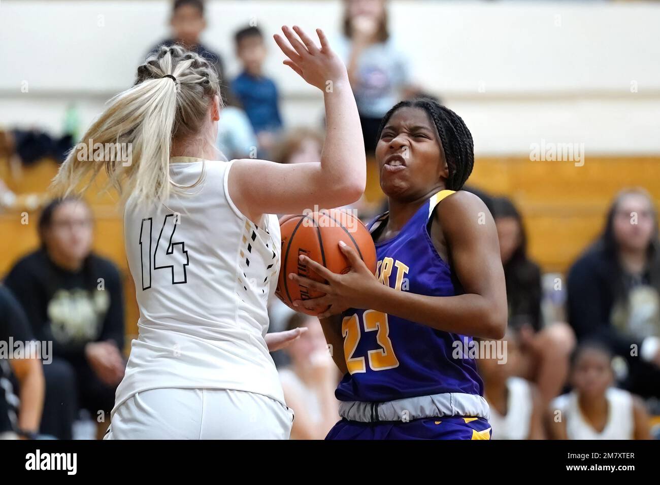 The girls competing during the girls fall high school basketball tournament in Australia Stock Photo