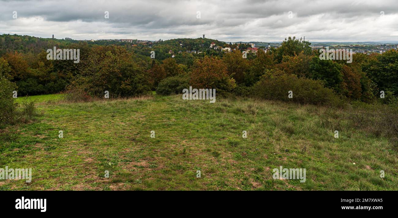 View from Birkenhubel hill above Syratal valley in Plauen city in Germany during autumn cloudy day Stock Photo