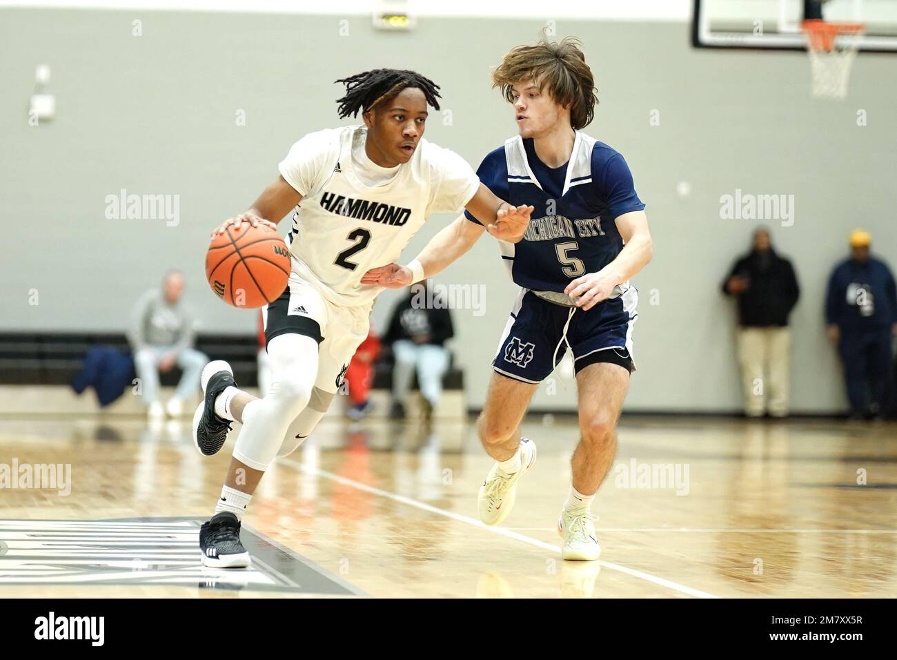 The young male players on the court at a fall Merrillville high school