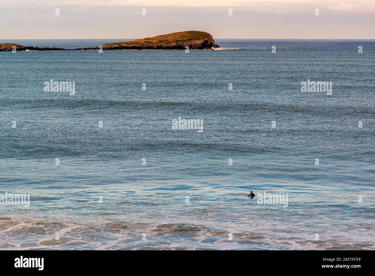 Sulfist on a surfboard in the crest of a wave in the Cantabrian Sea, Islares, Cantabria, northern Spain, Europe Stock Photo