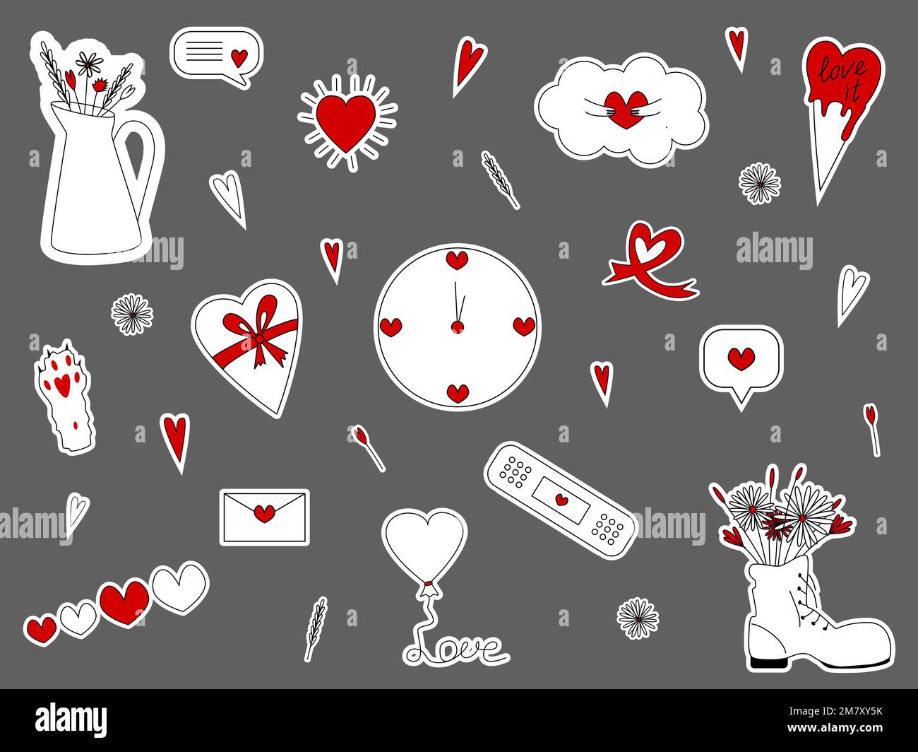 Set stickers for Valentine's day. Romantic flat vector icons pack Stock ...