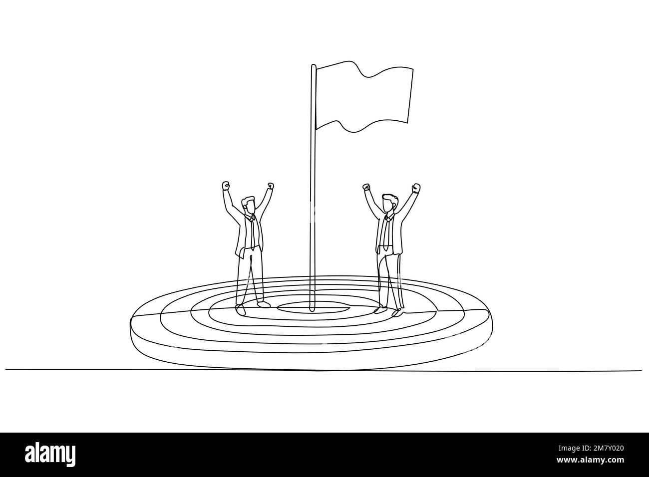 Illustration of businessmen flagpole flagstaff target aim field concept