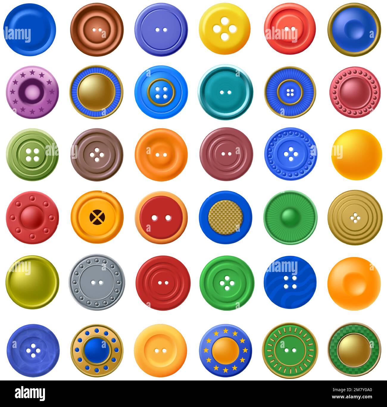 Color buttons for clothes. Realistic plastic fastener, sewing button