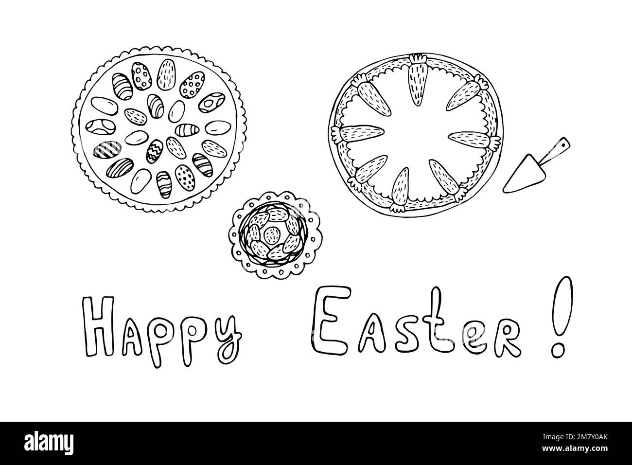 Doodle Easter dishes on white background Stock Vector