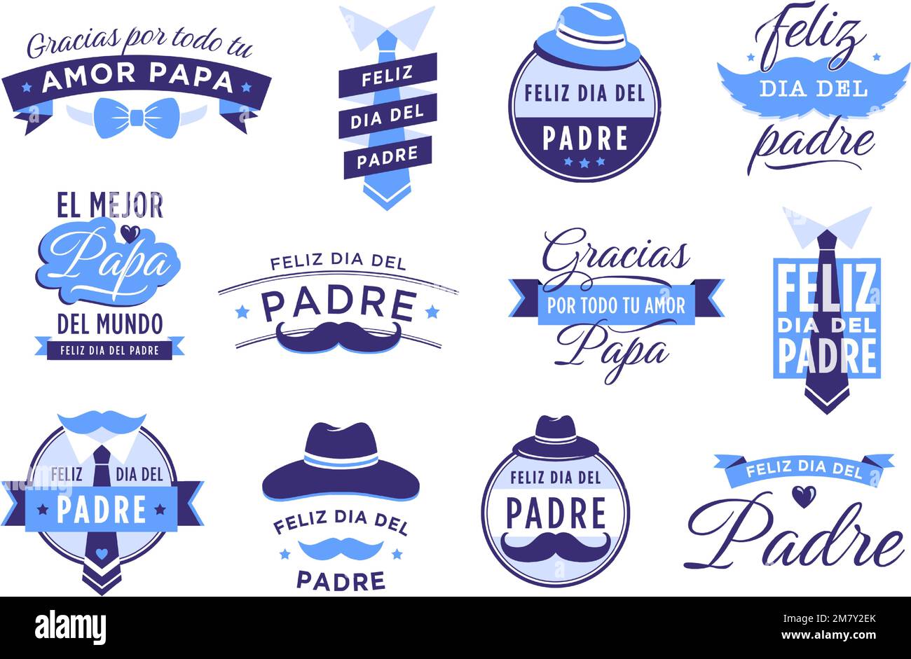 Feliz Dia Del Padre Badges Spanish Lettering Means Happy Fathers Day And Congratulations Dad 