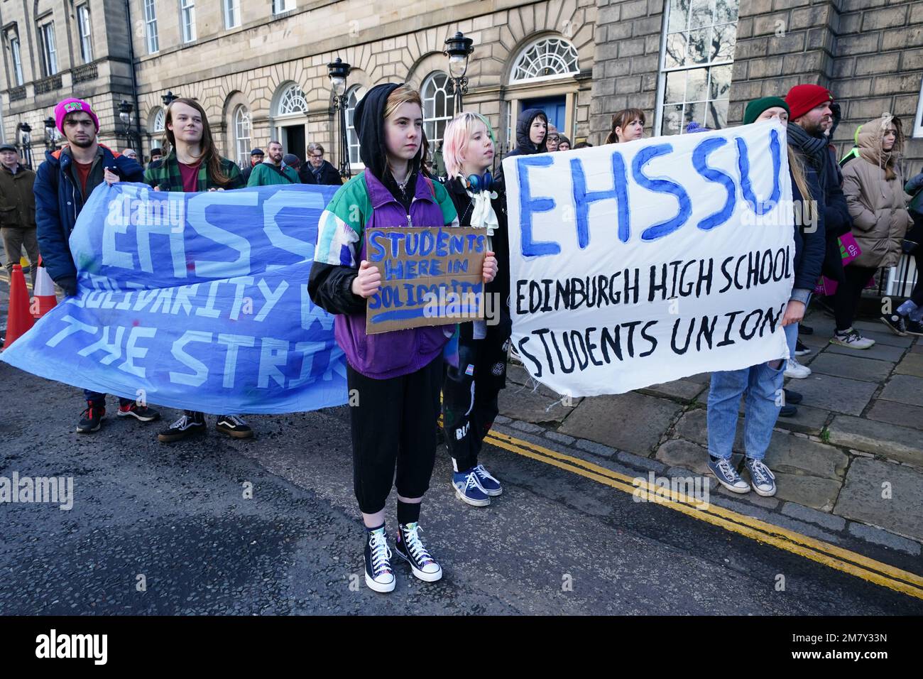 Members of the EIS demonstrate outside Bute House in Edinburgh as