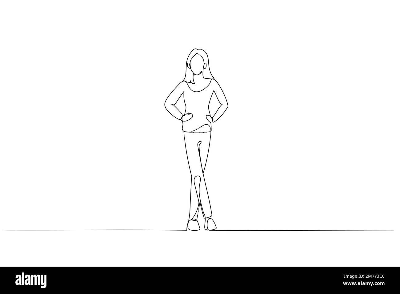 Cartoon of businesswoman wearing classy clothes posing. One line style art Stock Vector