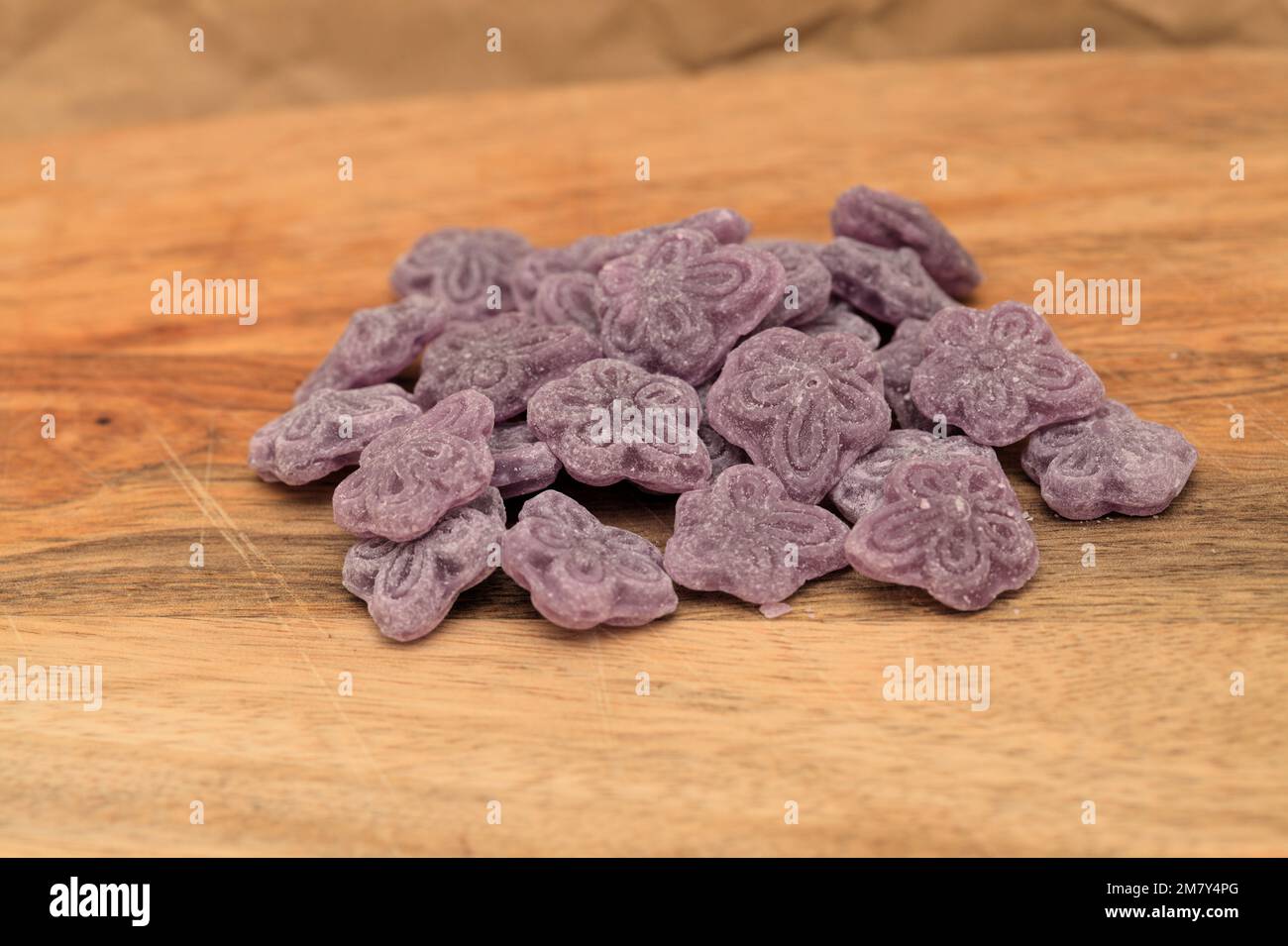 Violet flavoured hard candy typical of Mardrid Stock Photo Alamy