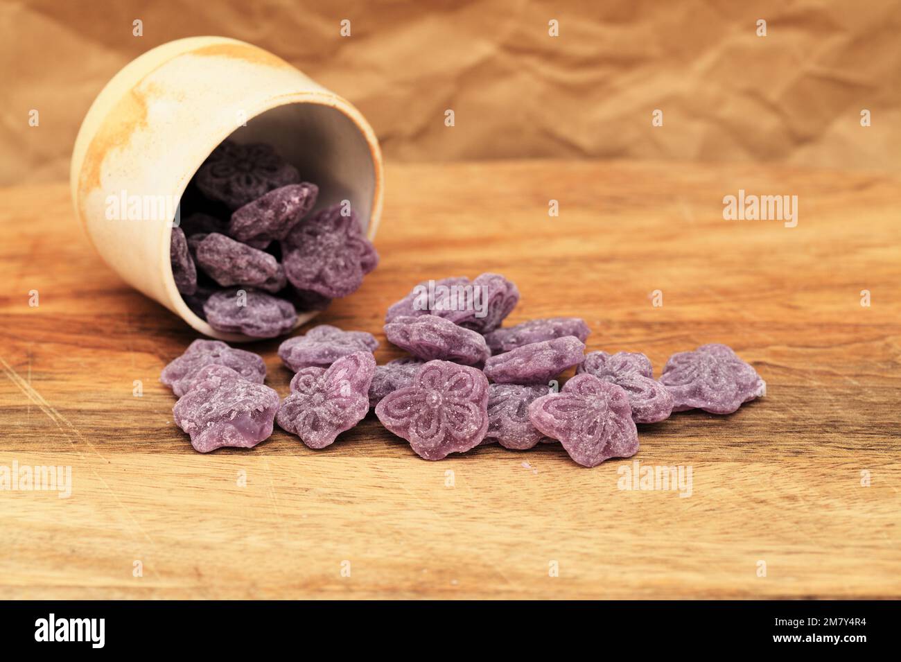 Violet flavoured hard candy typical of Mardrid Stock Photo Alamy