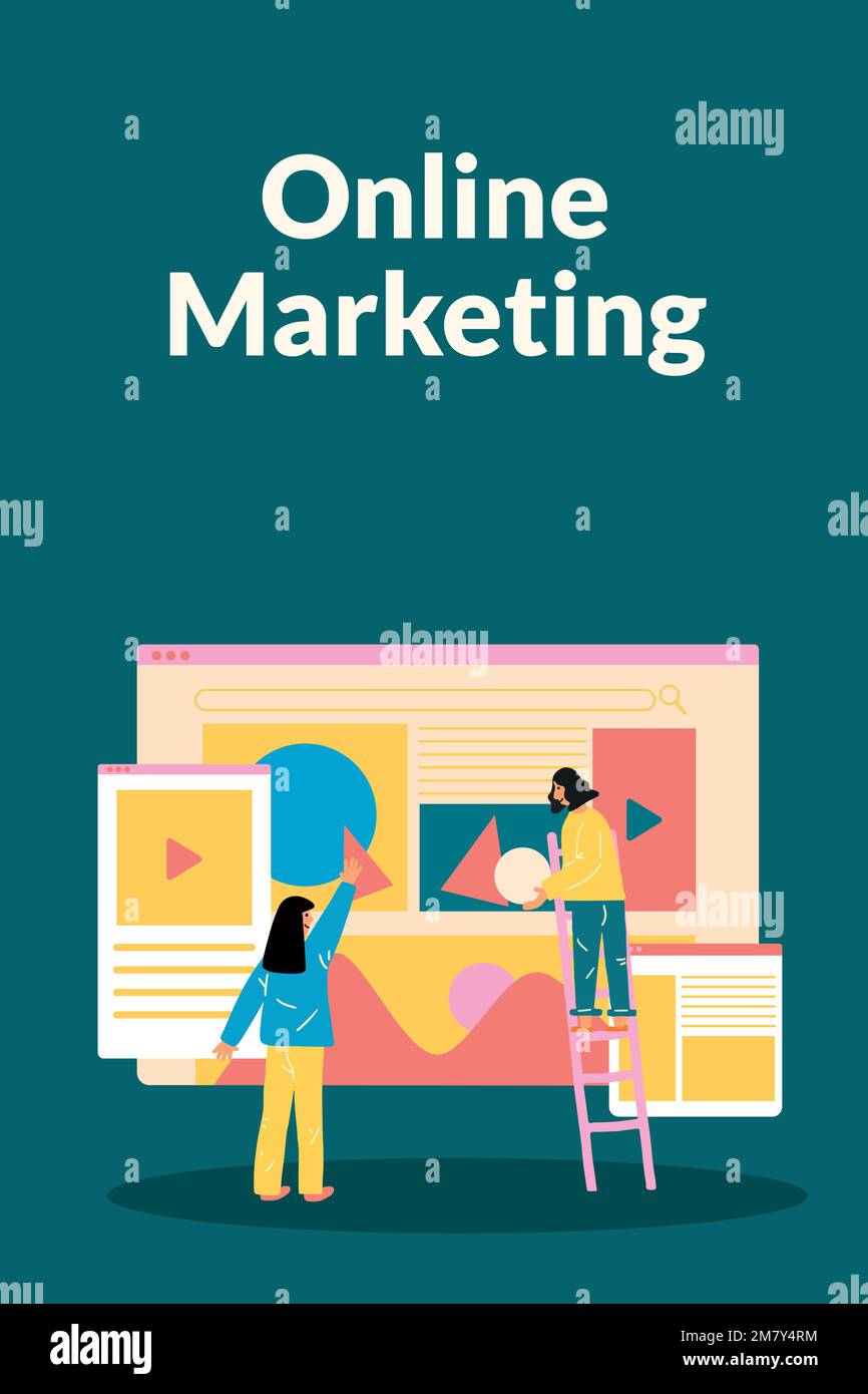 Editable online marketing template vector in flat design Stock Vector