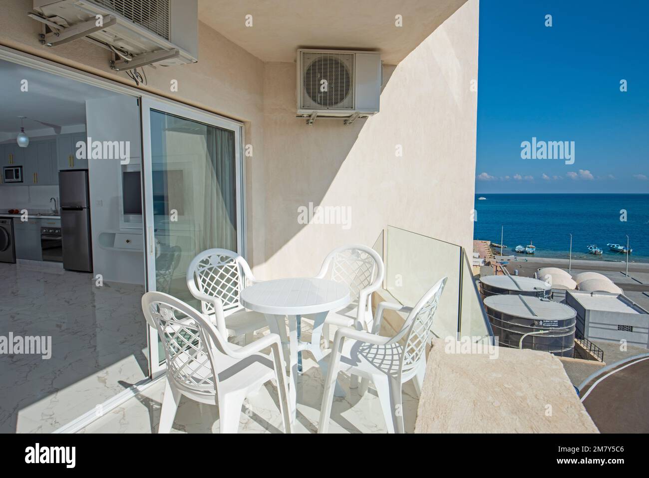 Image showcasing Terrace furniture of a luxury apartment in tropical resort with ...