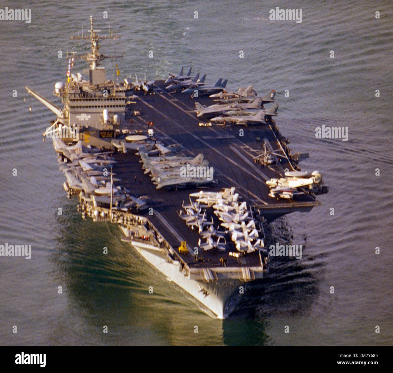 USS Enterprise (CVN-65), formerly CVA(N)-65, is a decommissioned. United States Navy aircraft carrier. In 1958, she was the first nuclear-powered aircraft carrier and the eighth United States naval vessel to bear the name. Like her predecessor of World War II fame, she is nicknamed Big E Stock Photo