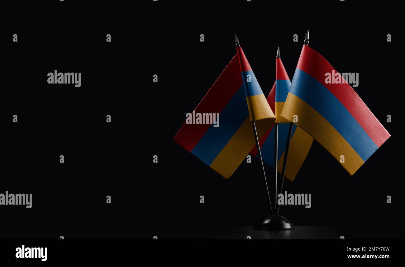 Small national flags of the Armenia on a black background Stock Photo ...