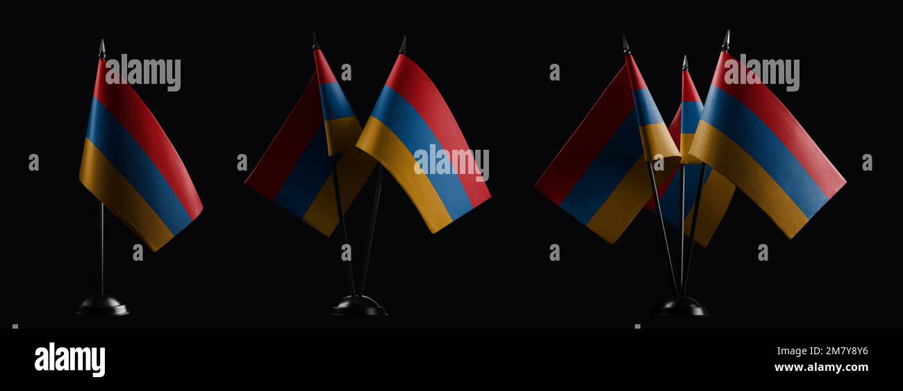 Small national flags of the Armenia on a black background Stock Photo ...