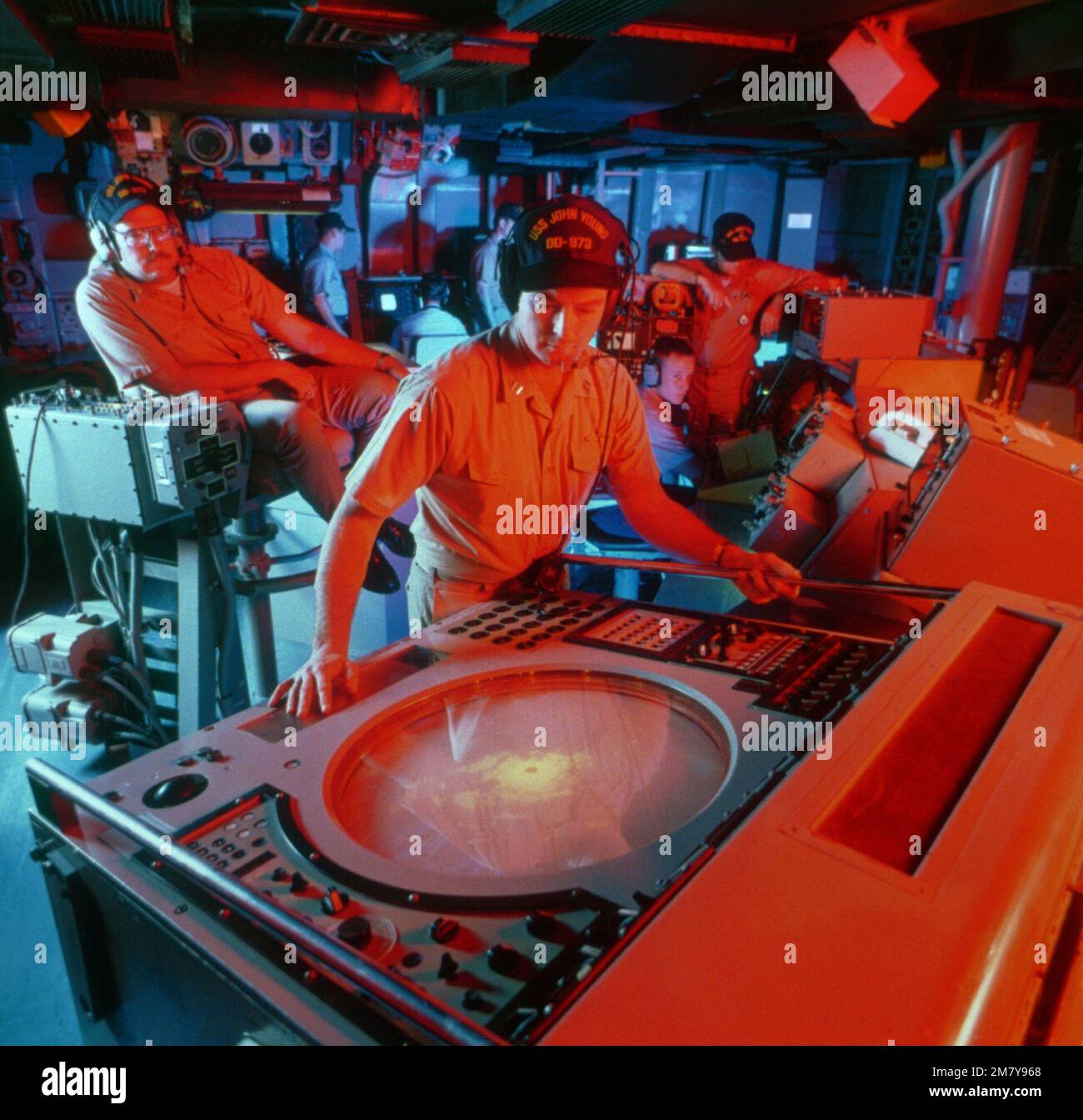 A radar technician aboard the Spruance class destroyer USS JOHN YOUNG