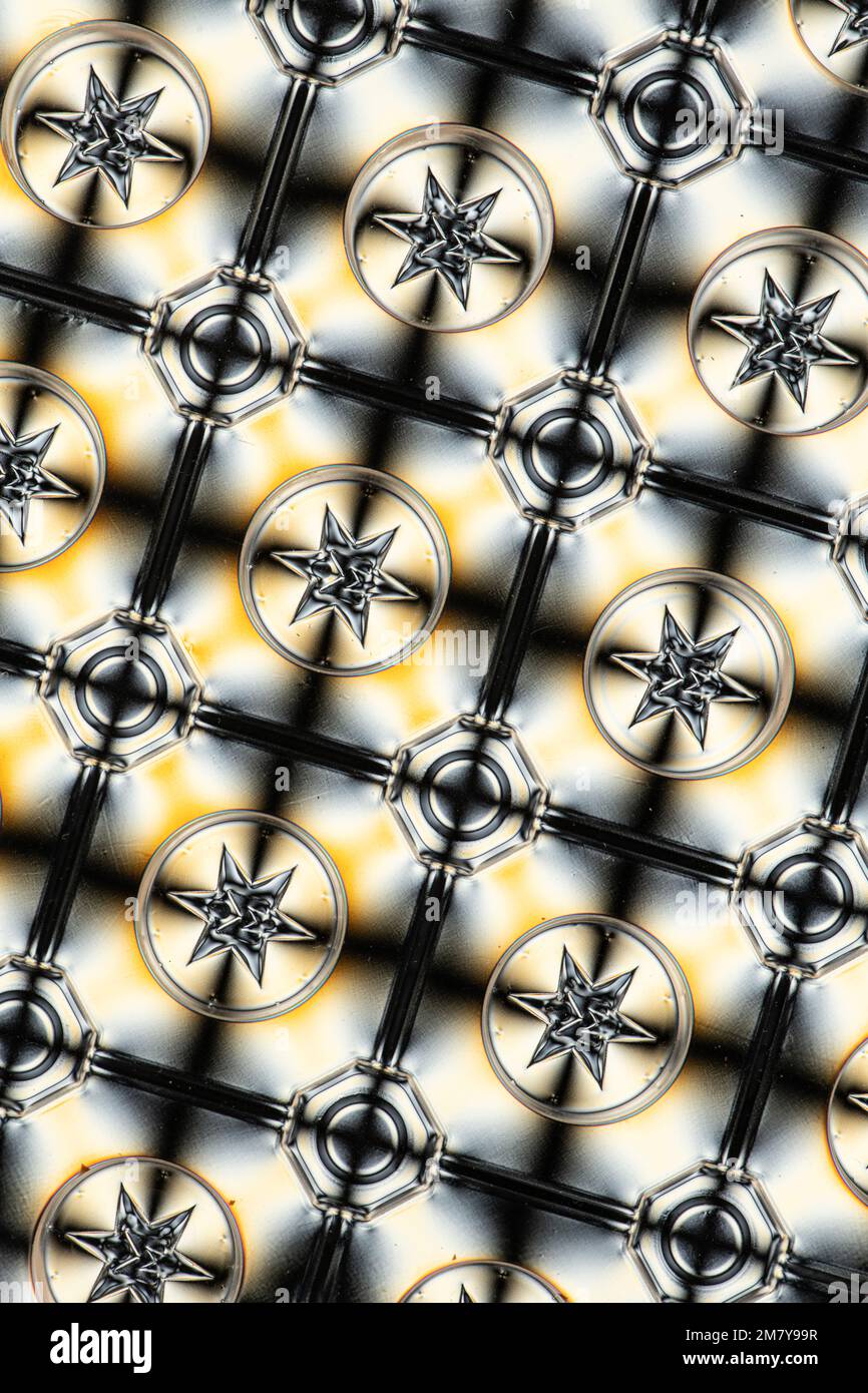 Plastic chocolate box in polarised light. Stock Photo