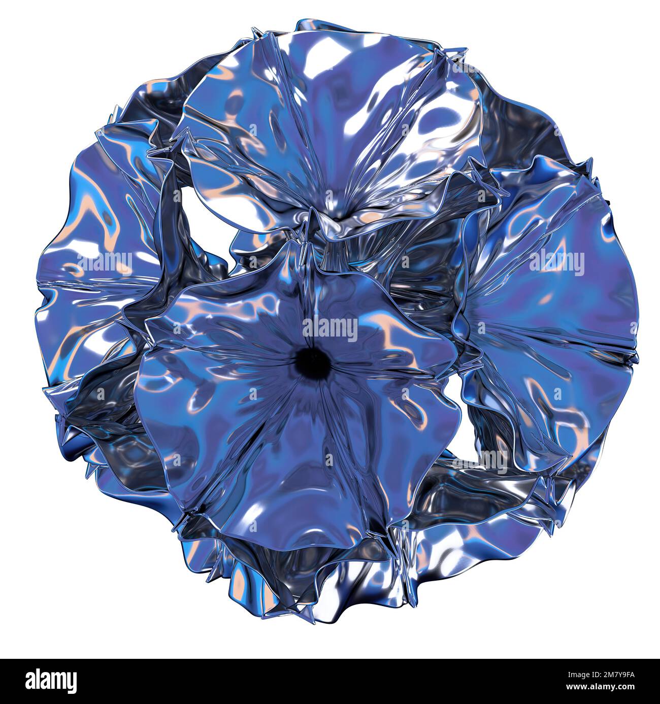 Blue metallic morning glory-like flower geometry spreading in all ...