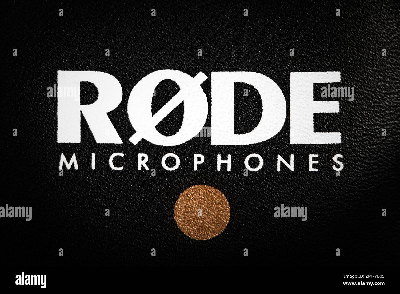 RODE microphones brand logo on black leather surface Stock Photo Alamy