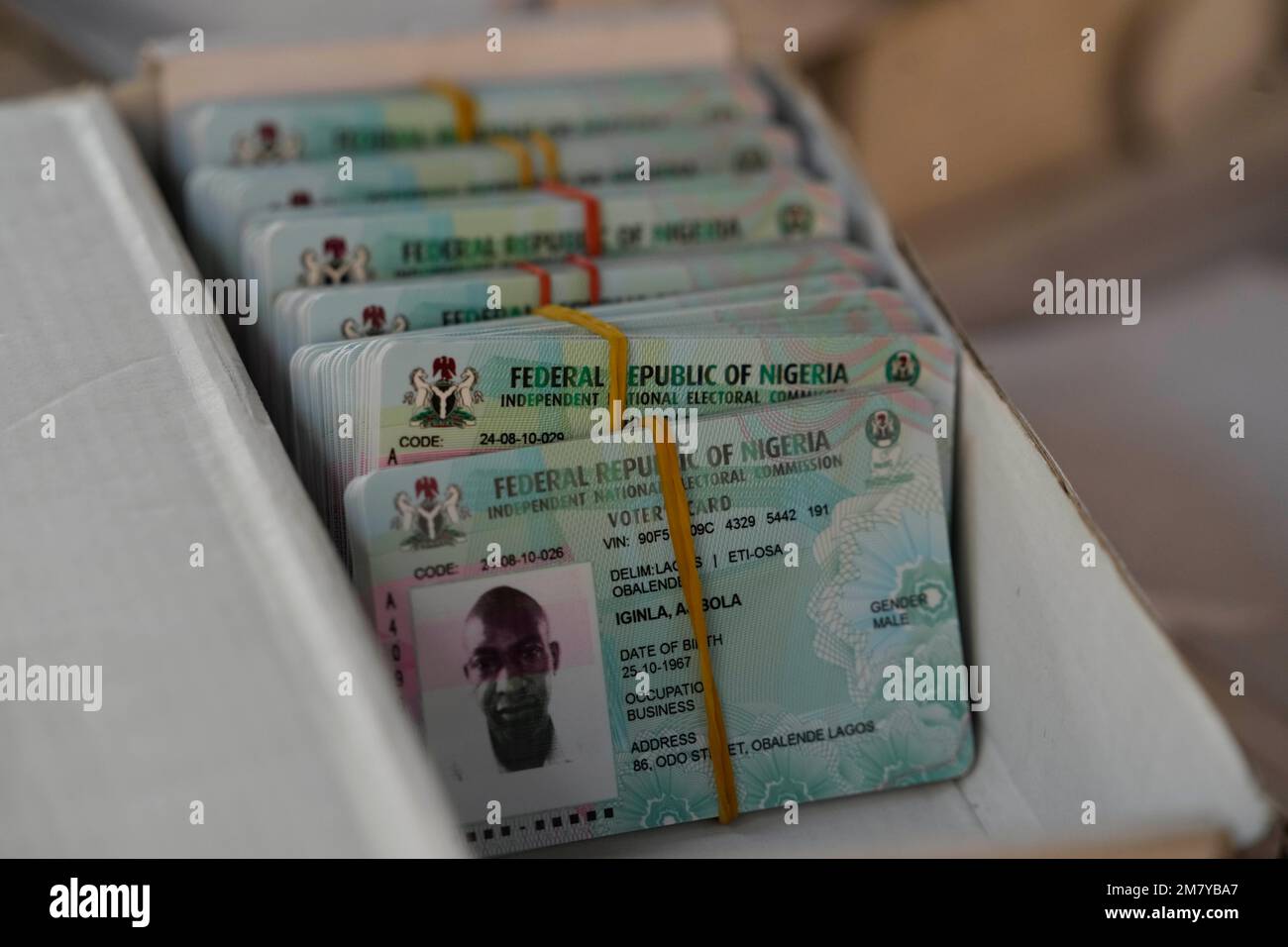 Permanent voters cards at a distribution centre in Lagos, ahead of