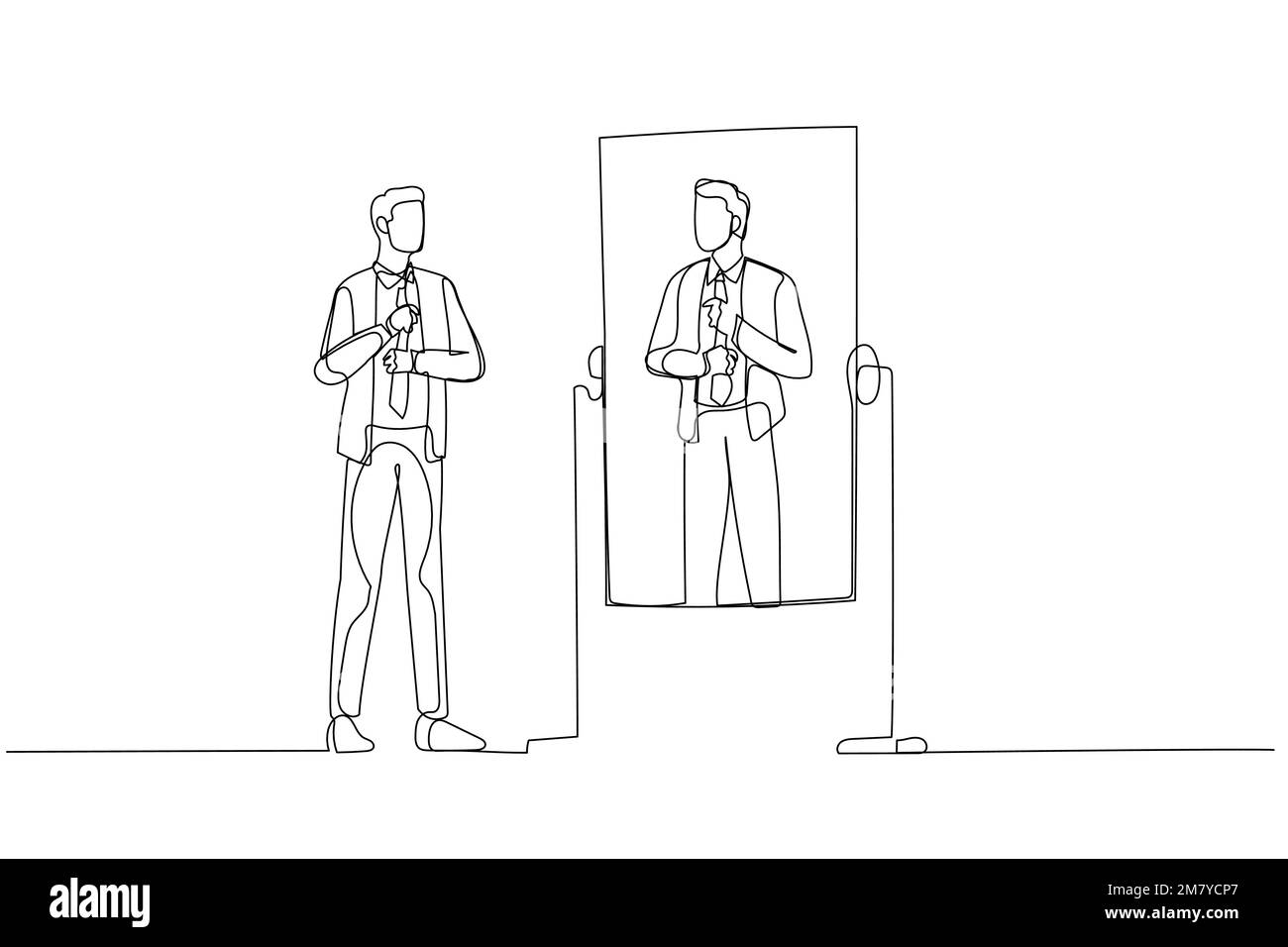 Illustration of businessman getting ready to work looking into mirror ...