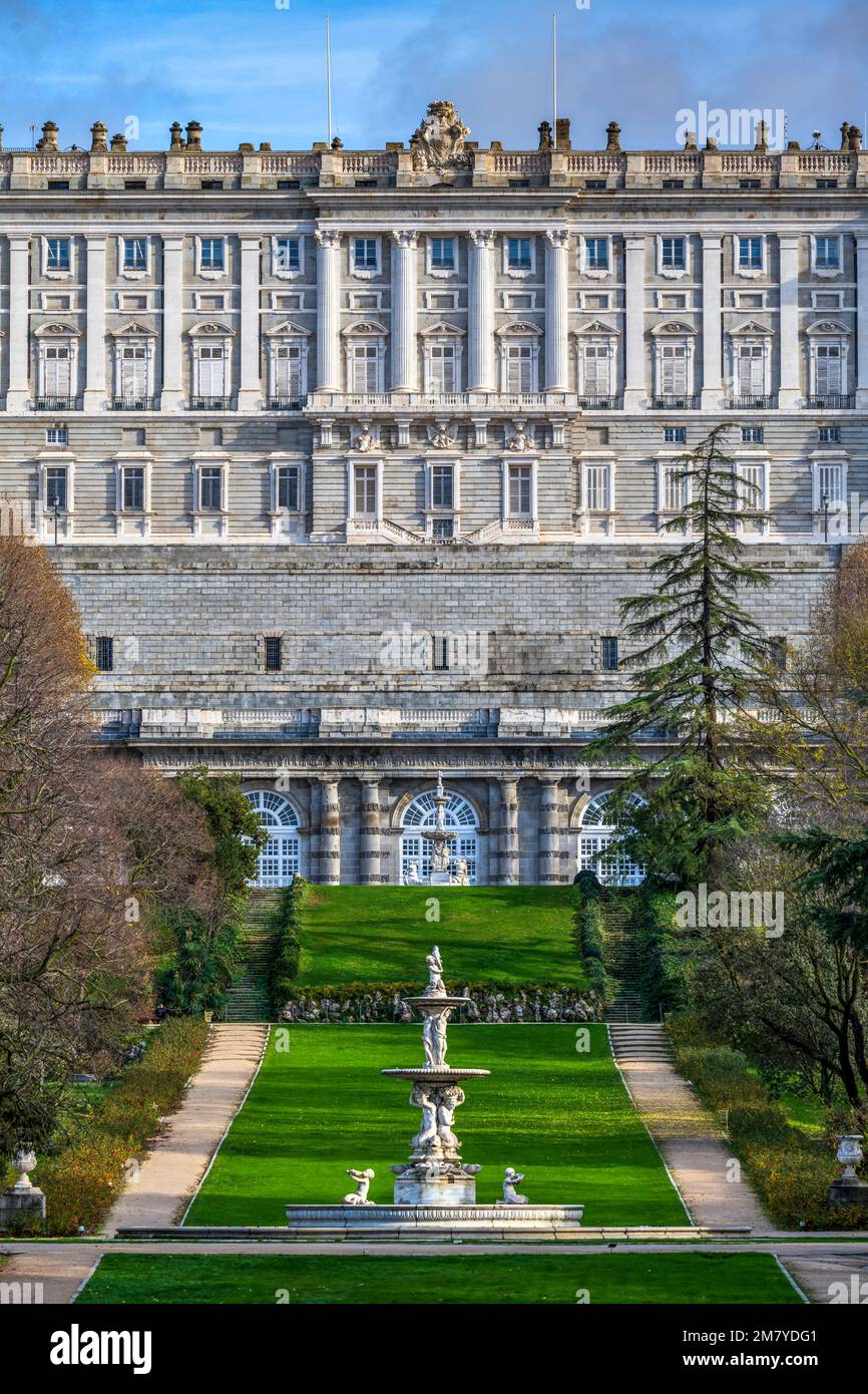 Campo del Moro park with Royal Palace of Madrid (Palacio Real de Madrid ), Madrid, Spain Stock