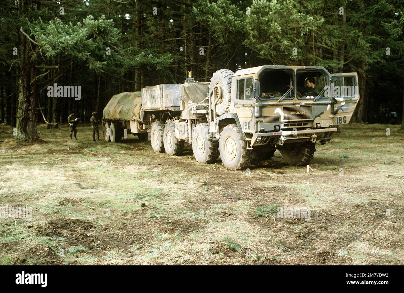 Right front view of a parked Transport-Erector-Launcher (TEL), during a ...