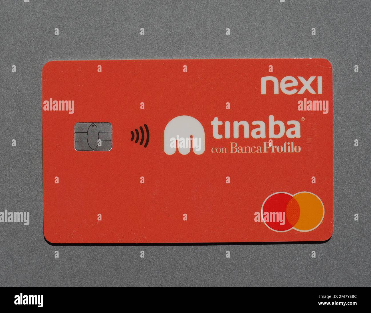 MILAN, ITALY - CIRCA SEPTEMBER 2022: Tinaba Nexi prepaid card by Banca Profilo bank Stock Photo