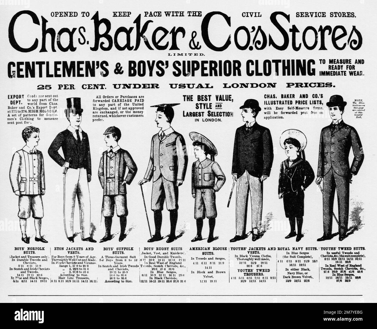 Men and Boys clothing Victorian Advertising about c1890 Stock Photo