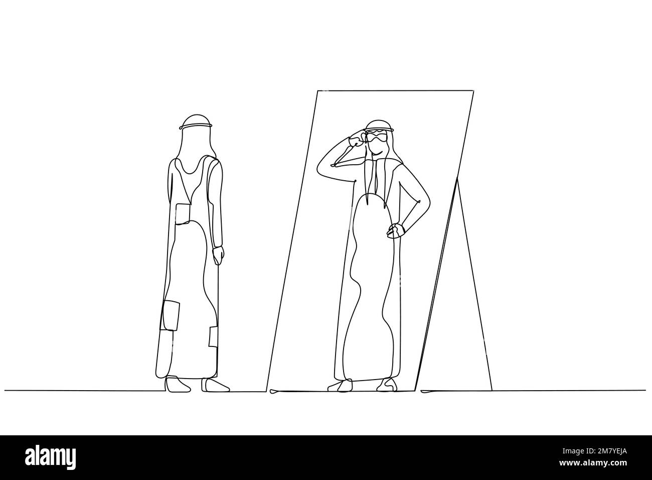 Drawing of arab man looking into self putting eyegless looking cool